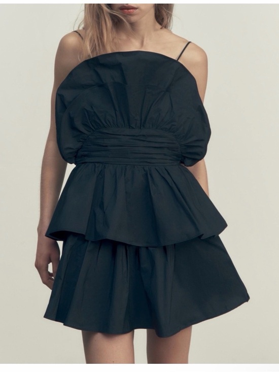Zara Dresses & Skirts - Zara Black Tiered Mini Dress with Ruched Waist